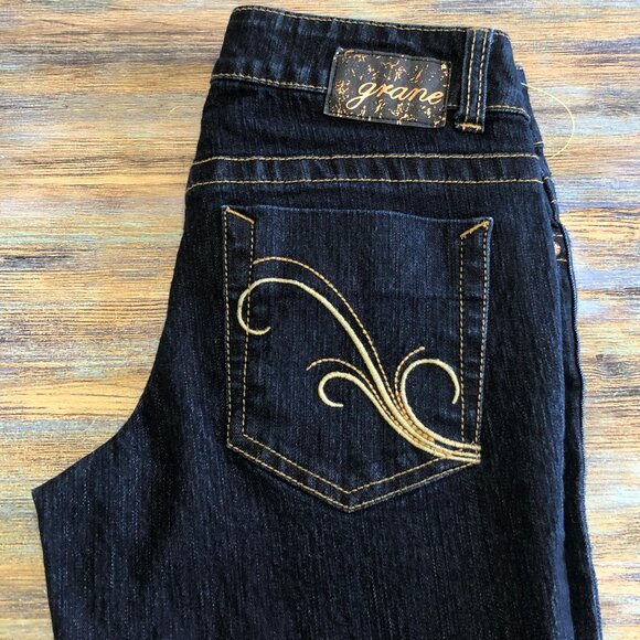 Grane Jeans Make a Statement Low Rise Flare Dark Wash Blue Womens Size 0 Junior - Picture 8 of 16
